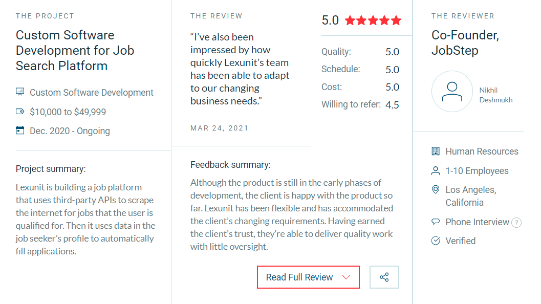 Lexunit Records Another 5-Star rated Review on Clutch